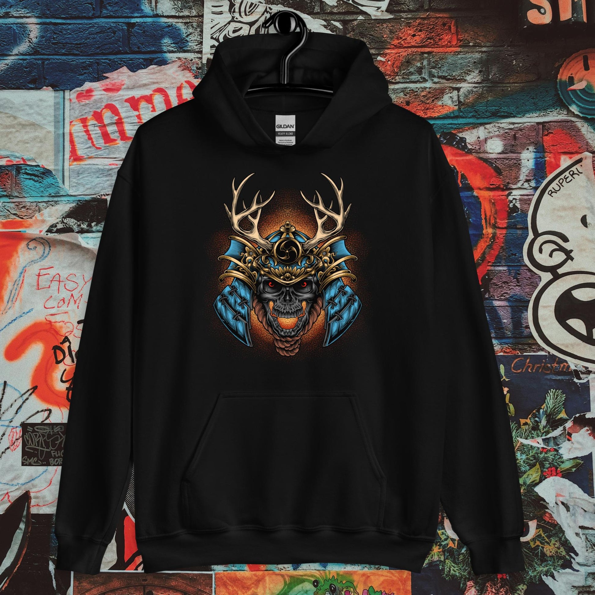 blue demon samurai hoodie