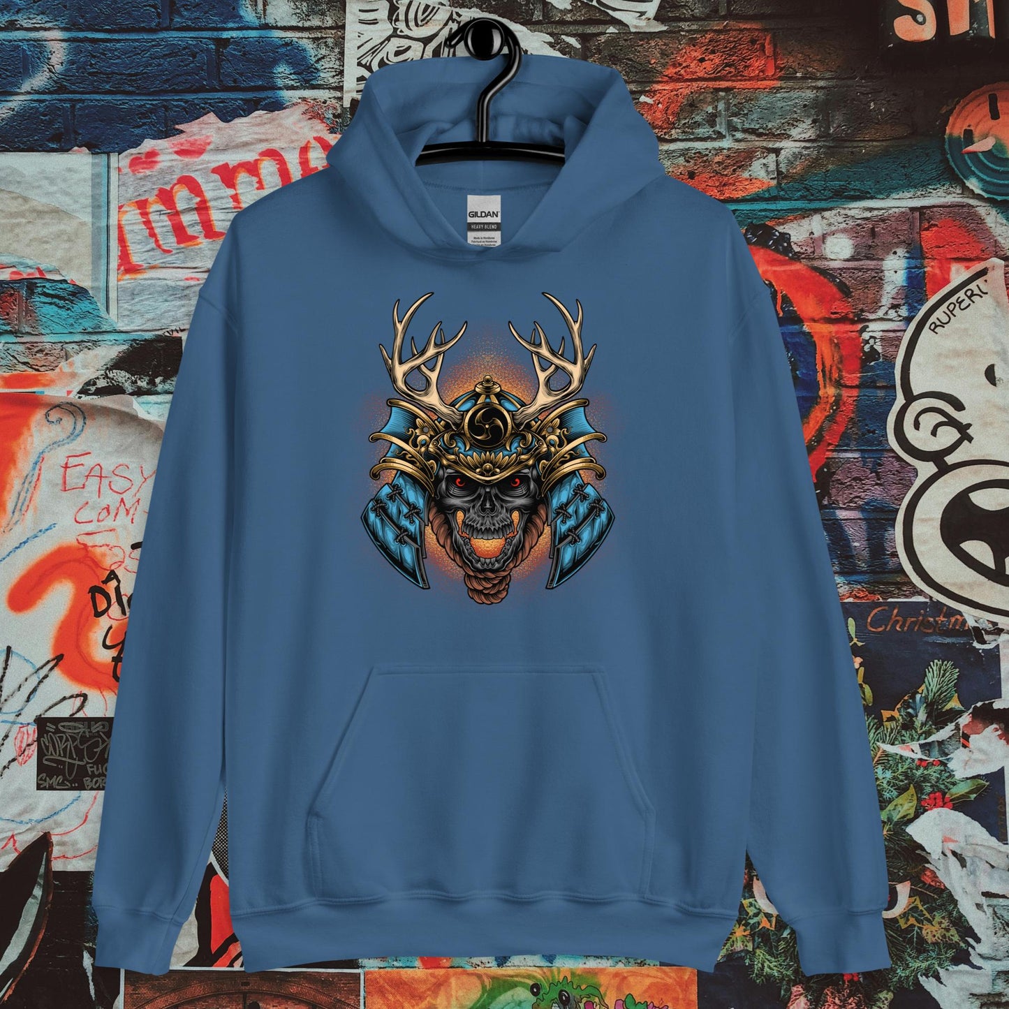 blue demon samurai hoodie