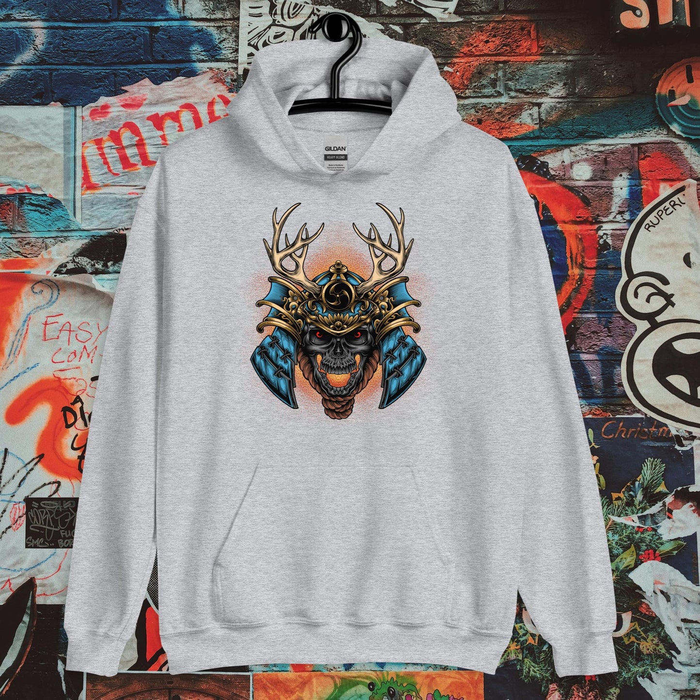 blue demon samurai hoodie